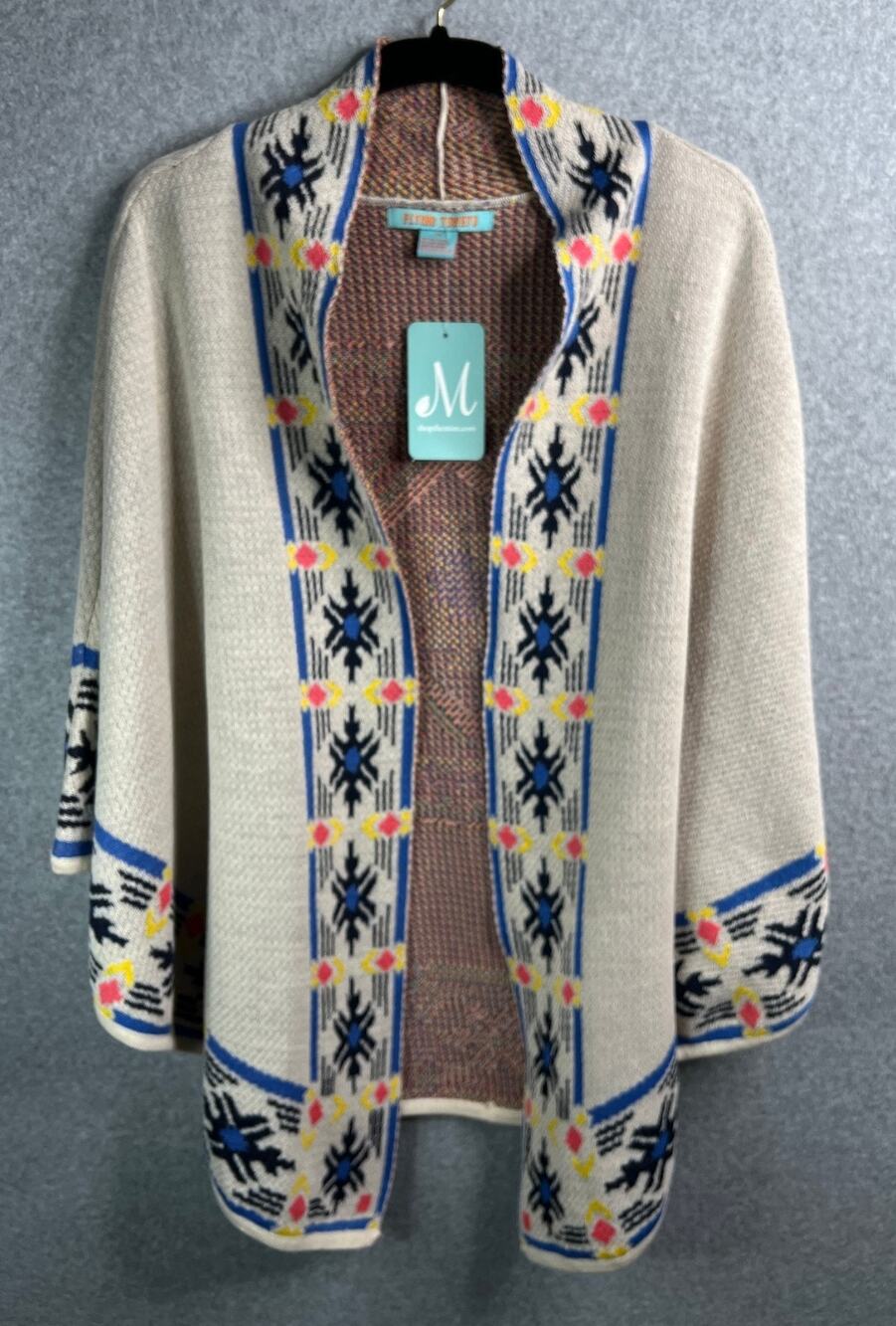 Flying Tomato Open Front Geometric Tribal Cardigan Sweater M/L